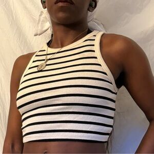 H&M Black and White Striped Crop Top